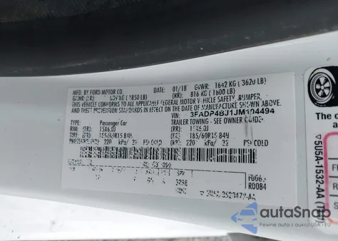 2018 Ford Fiesta Se z USA, uszkodzony, nr VIN 3FADP4BJ1JM104494